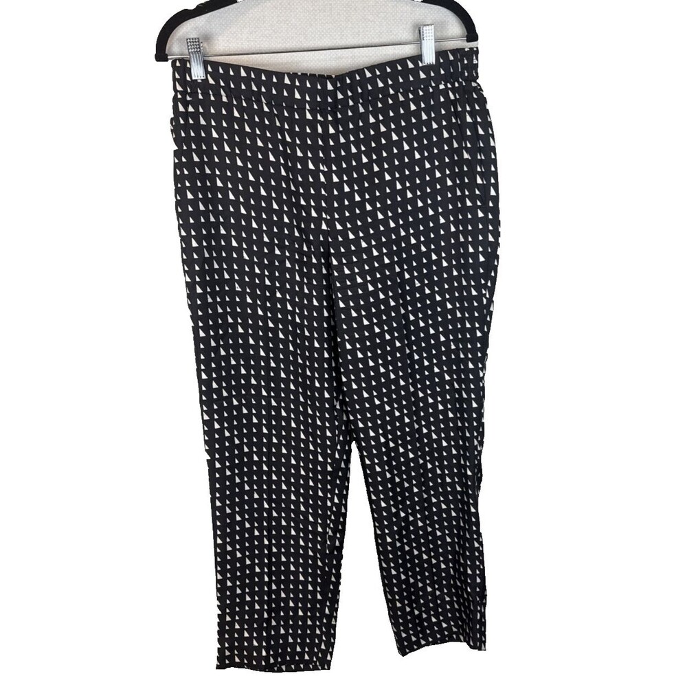 Theory Silk Pull On Trousers 10 Black White Geometric Triangle Stripe Pants Line
